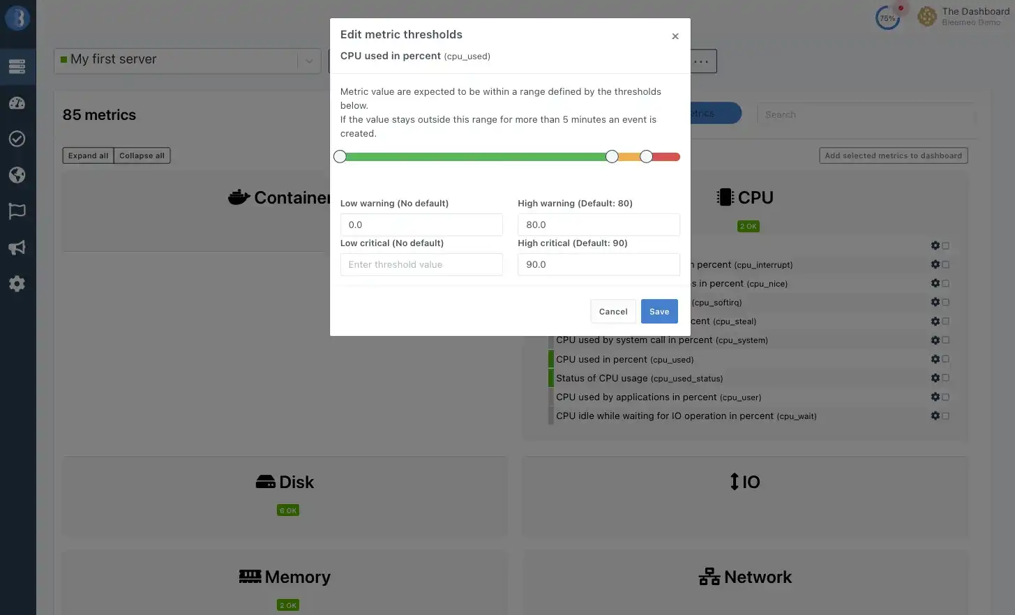 Alerting Customizable Thresholds