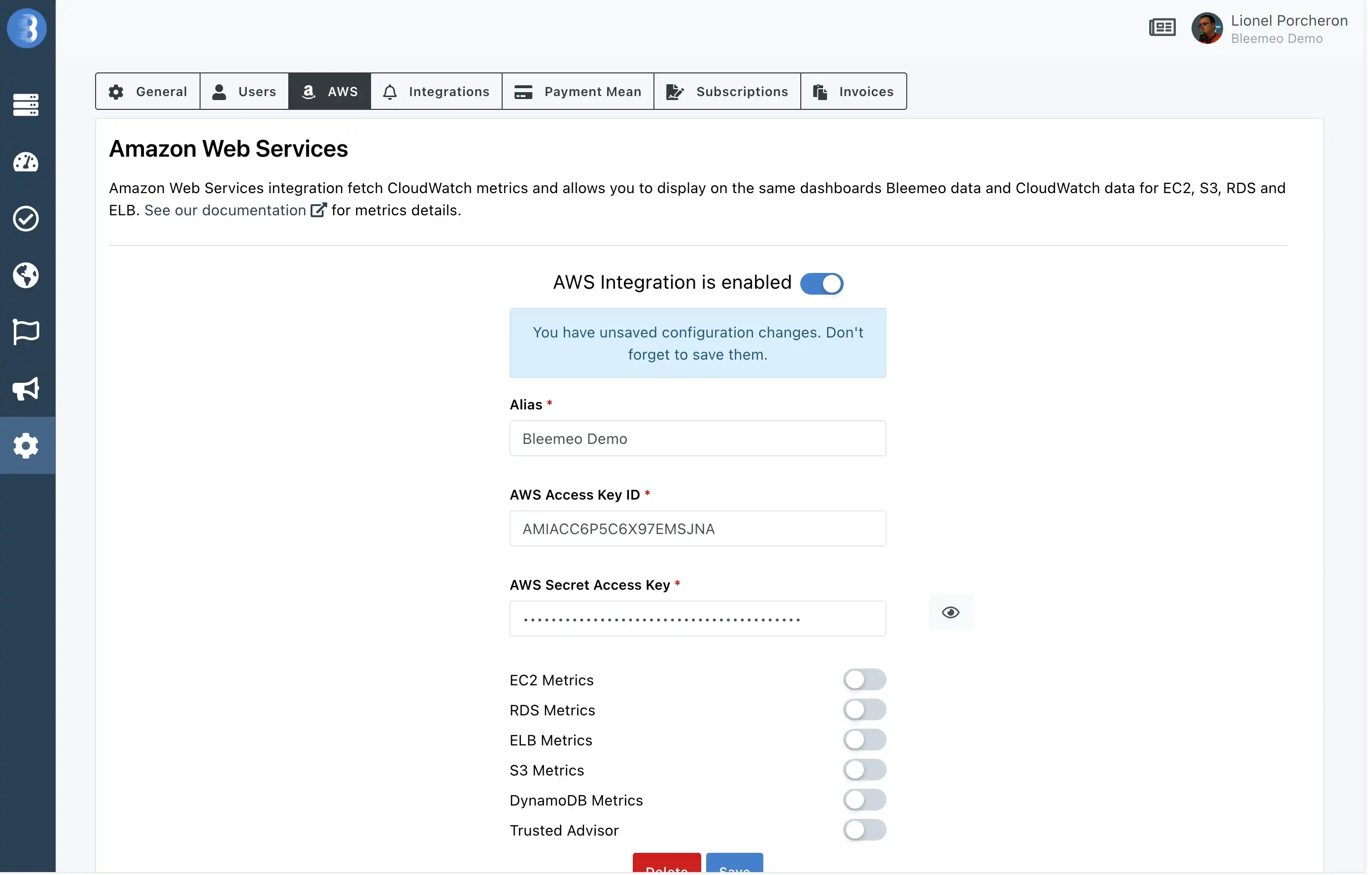 Bleemeo AWS Managed Services Monitoring