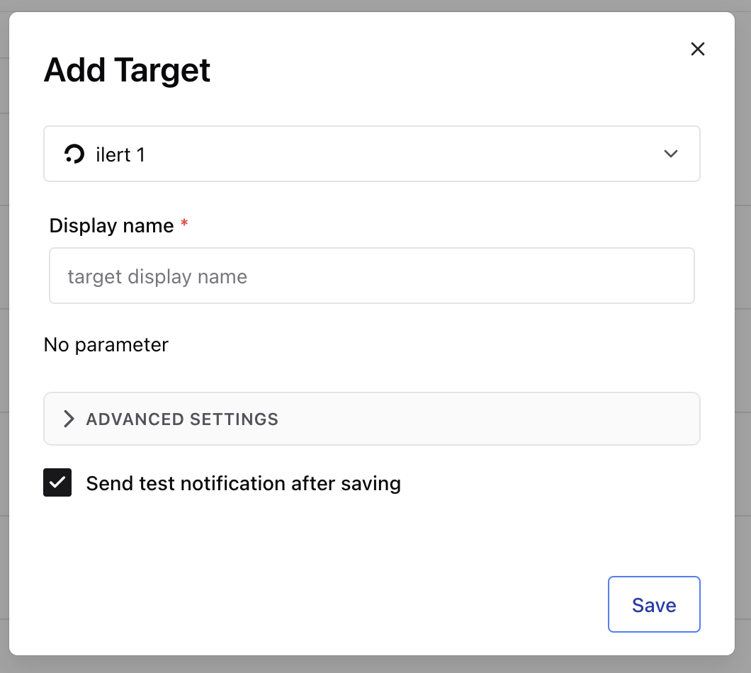 Adding the ilert integration as a target on a Bleemeo notification rule, with the option to send a test notification