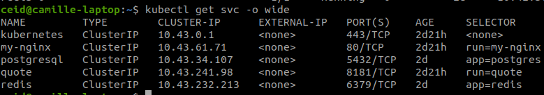 Figure 7: Kubernetes services screenshot