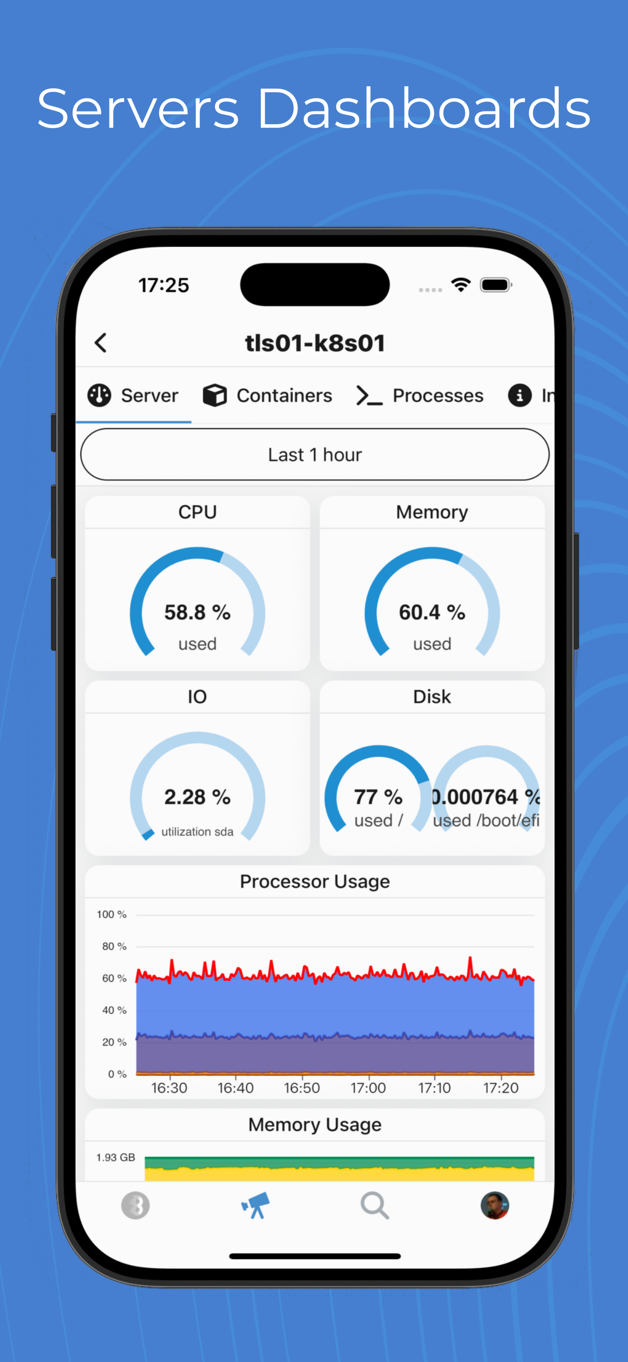 Dashboards de servidores de la aplicacion movil Bleemeo