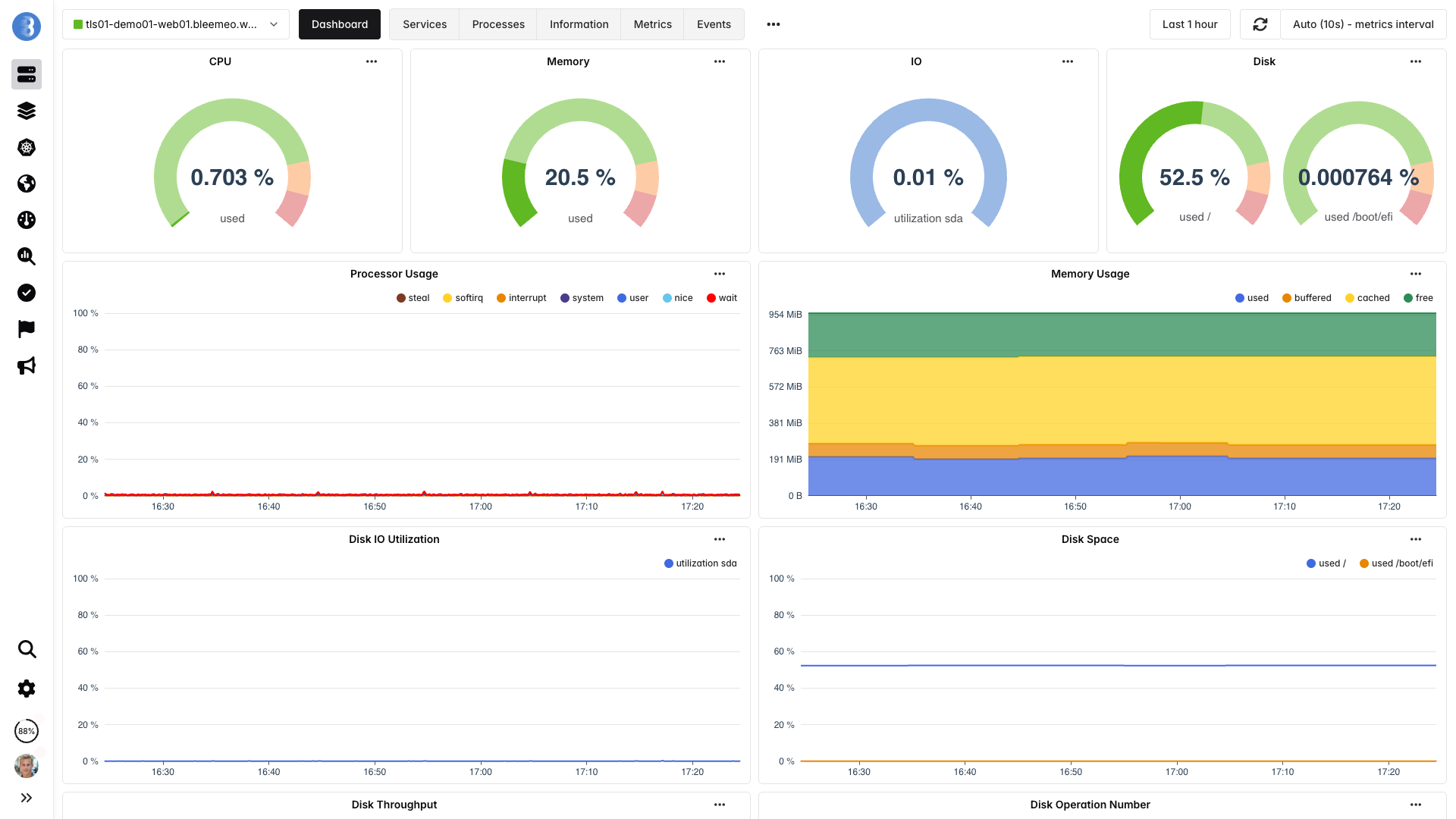Bleemeo agent dashboard showing auto-discovered services