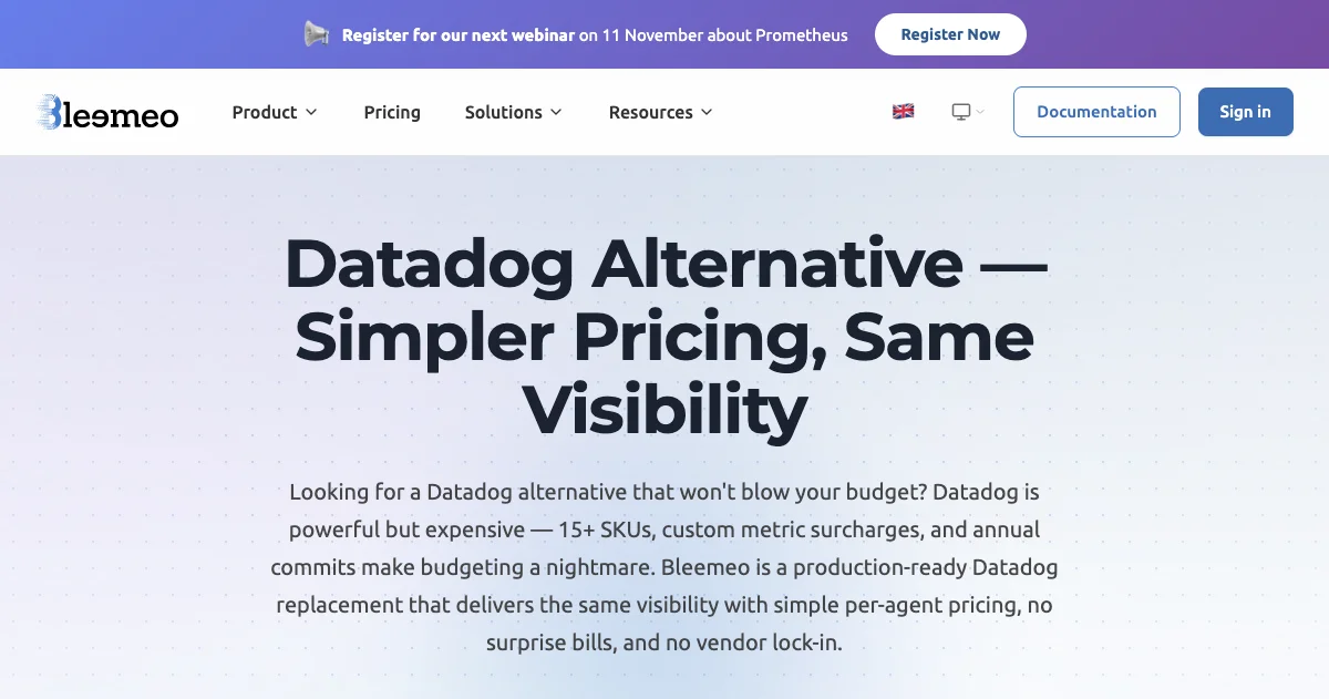 Datadog Alternative — Simpler Pricing, Same Visibility | Bleemeo