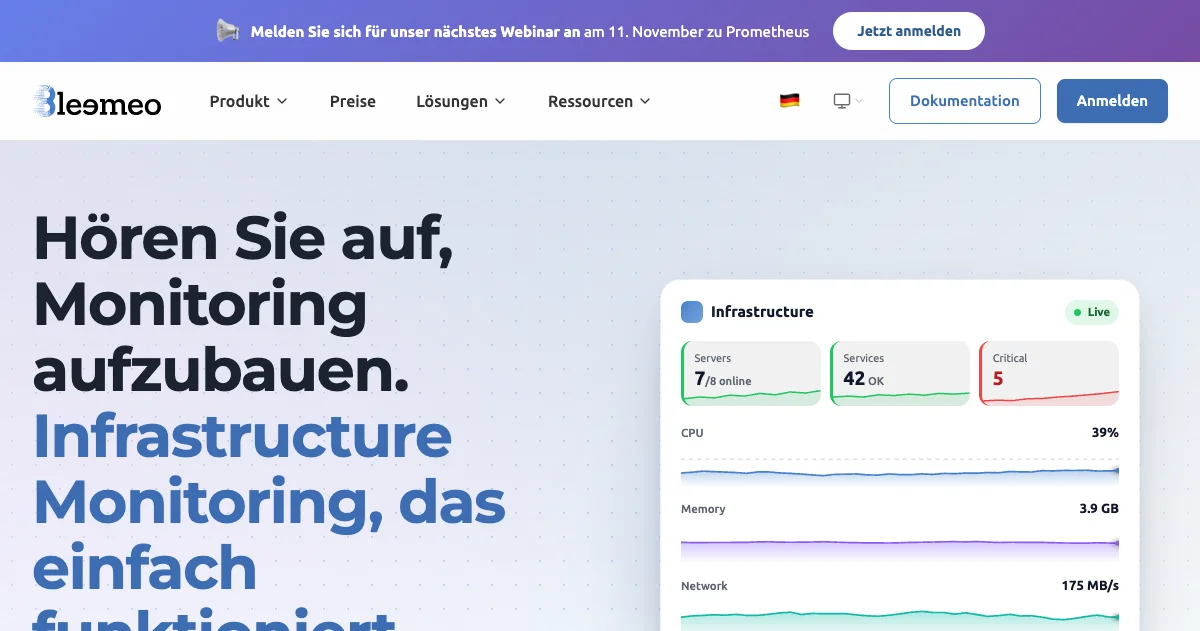 Modernes Infrastruktur-Monitoring — Turnkey-Plattform | Bleemeo