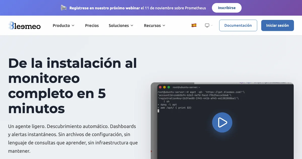 Cómo funciona — De instalación a monitoreo en 5 min | Bleemeo