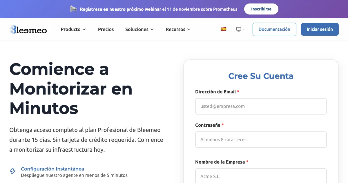 Prueba gratuita — Empieza a monitorear en 5 minutos | Bleemeo