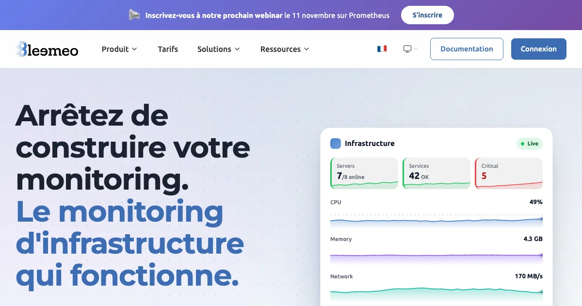 Monitoring d'infrastructure moderne — Clé en main | Bleemeo
