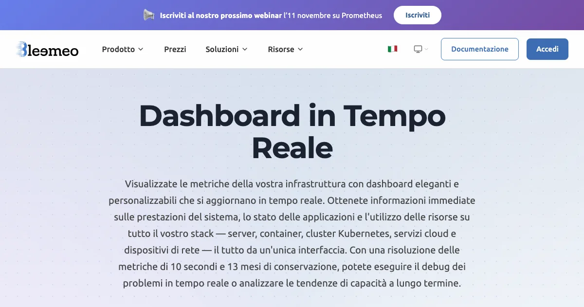 Dashboard in Tempo Reale — Monitoraggio Infrastruttura | Bleemeo