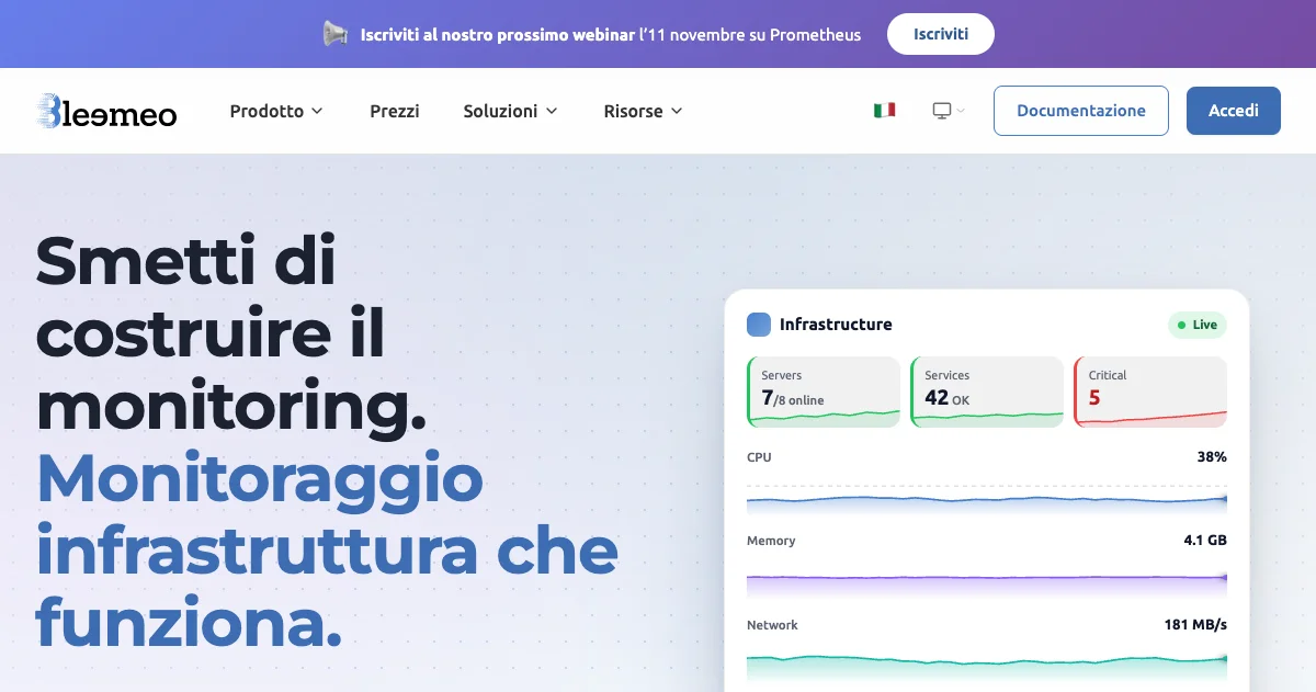 Monitoraggio infrastruttura moderno — Chiavi in mano | Bleemeo