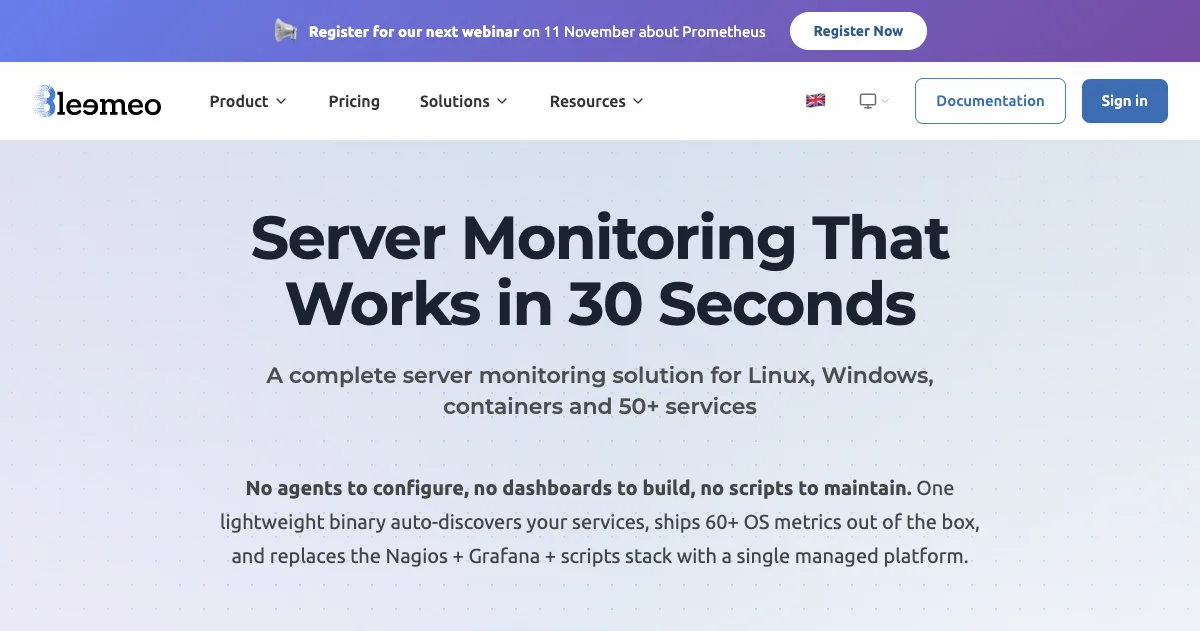 Server Monitoring — Production-Ready in 30 Seconds | Bleemeo